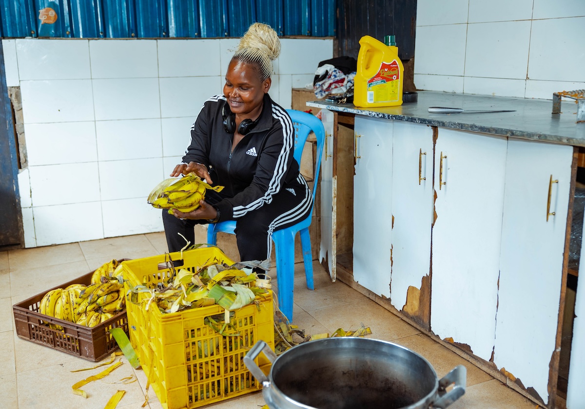 Preparing bananas for meals in the kitchen