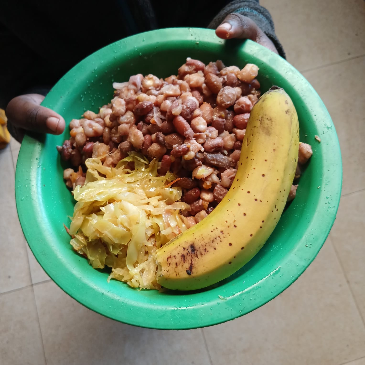 A balanced meal of beans, vegetables and fruit